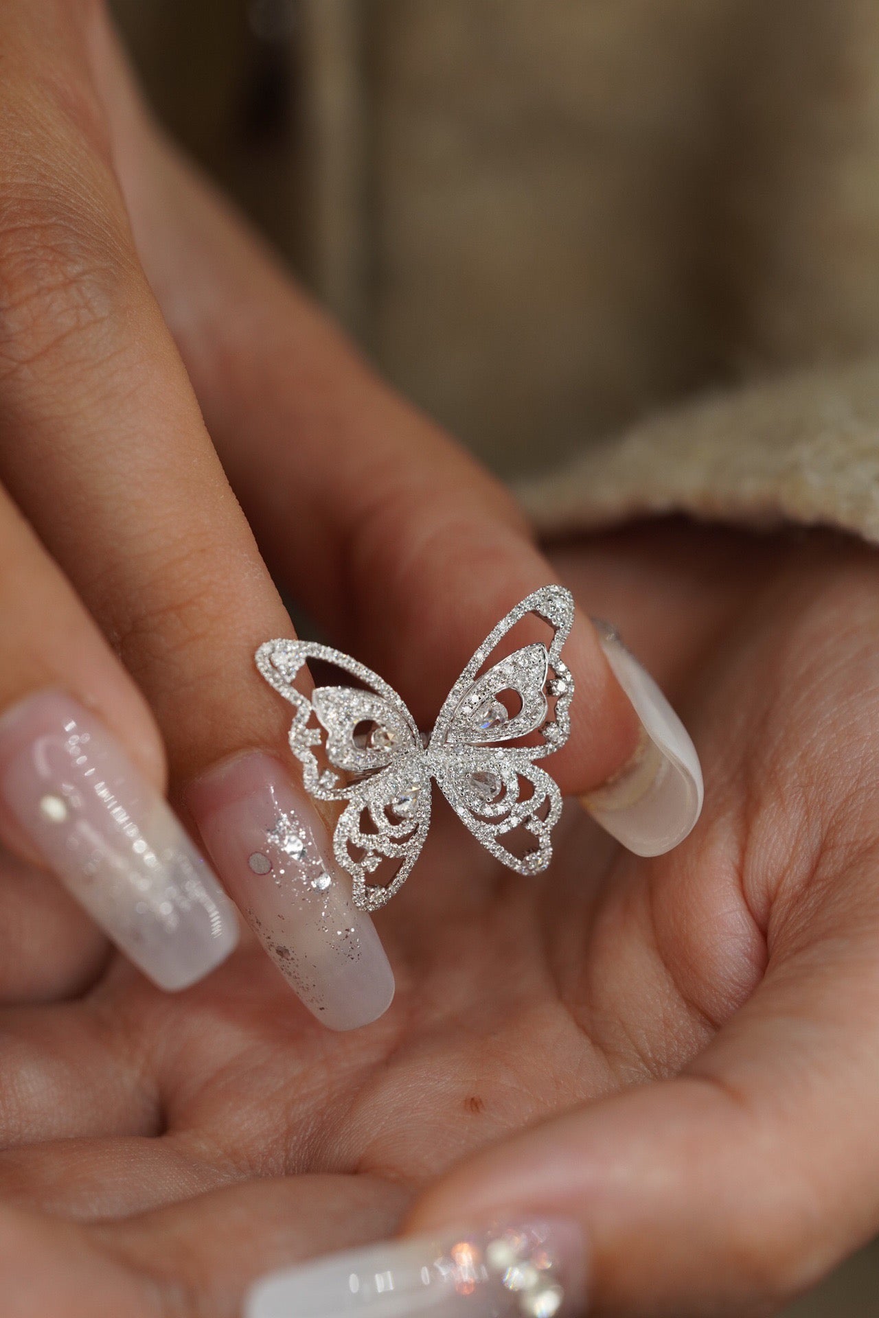 Natural Diamond Statement Ring, Unique Butterfly Design, Bridal Wedding, Anniversary Ring, Gift for Her