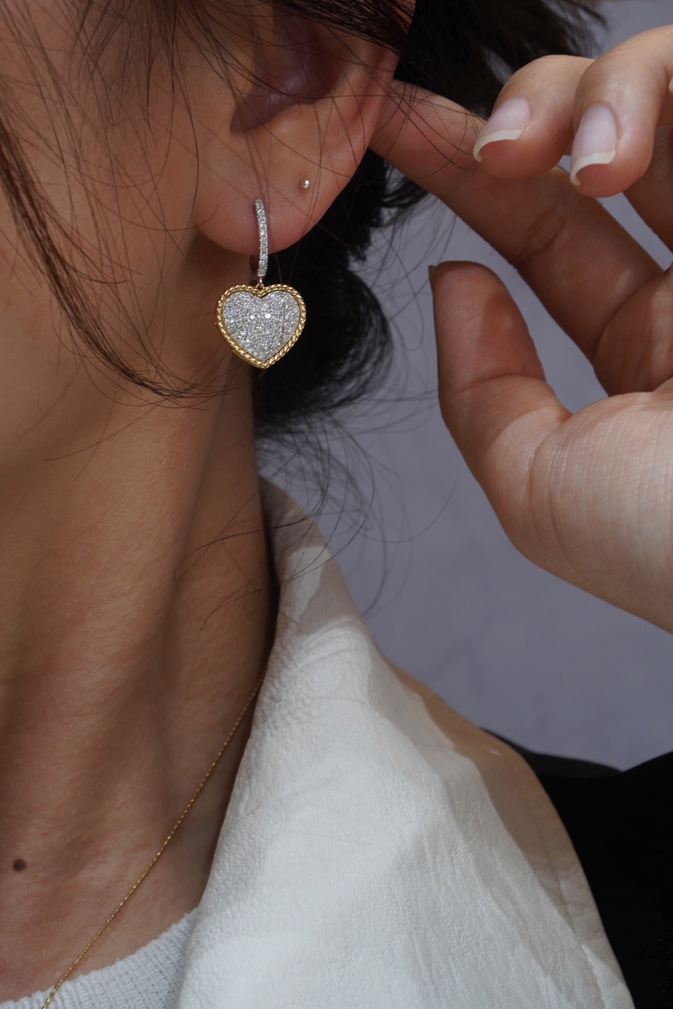 Natural Diamond Jewelry Set, Diamond Drop Earring, Diamond Pendant, Classic Heart Design, 18K Gold Daily Earrings, Bridal Earring, Anniversary Earring, Gift for Her