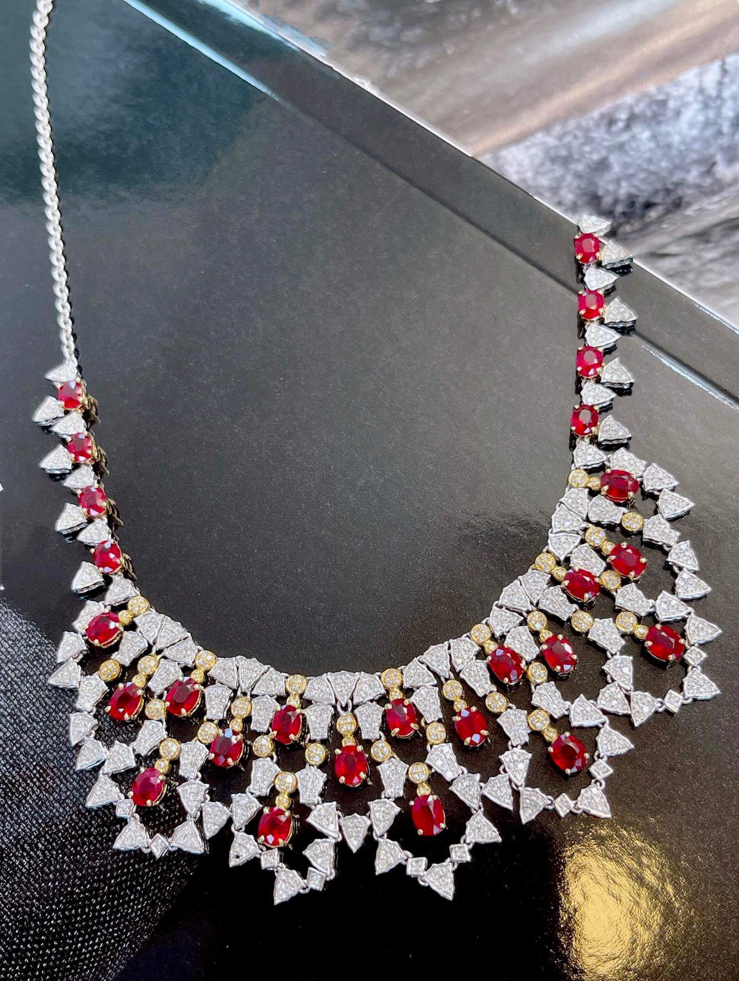 Luxury Natural Unheated Ruby Necklace with Diamonds, Unique Design, Bridal Necklace, Gift for Her