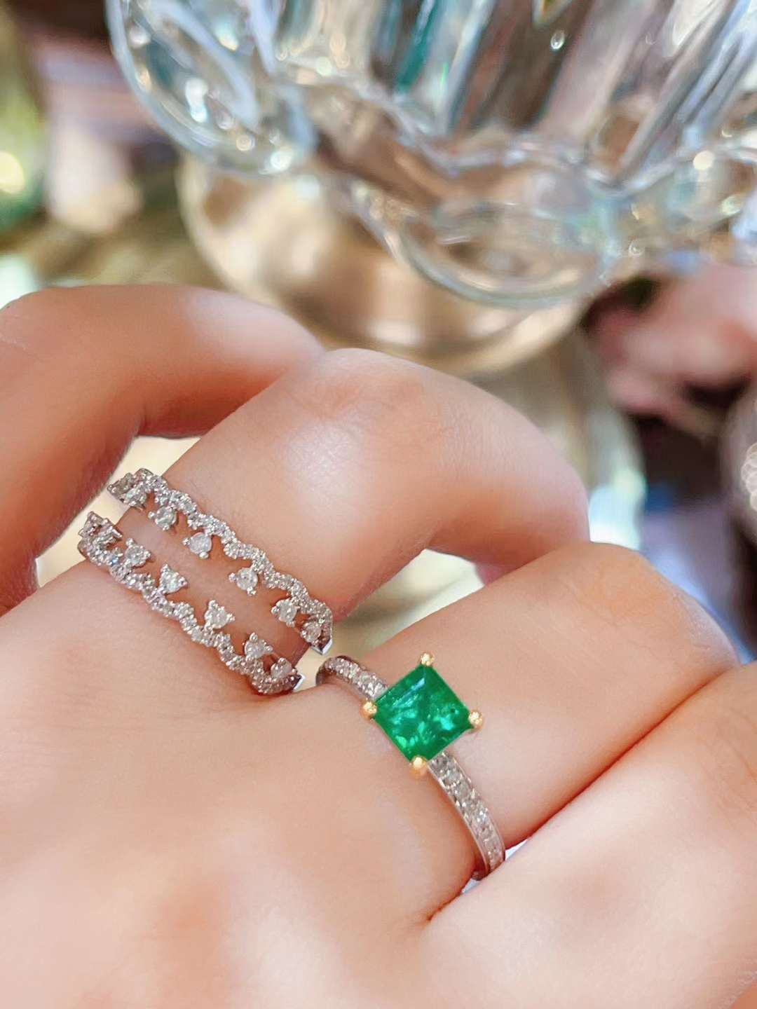 Natural Emerald Statement Ring with Diamonds, Unique Design, Bridal Ring, Anniversary Ring, Gift for Her