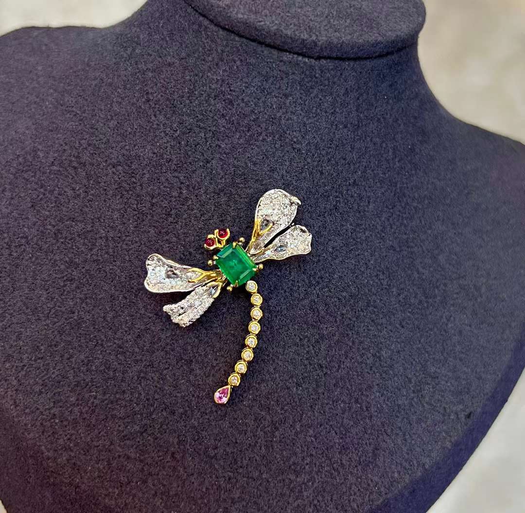 Natural Emerald Brooch and Pendant, Unique Design, Bridal Necklace, Anniversary Necklace, Gift for Her