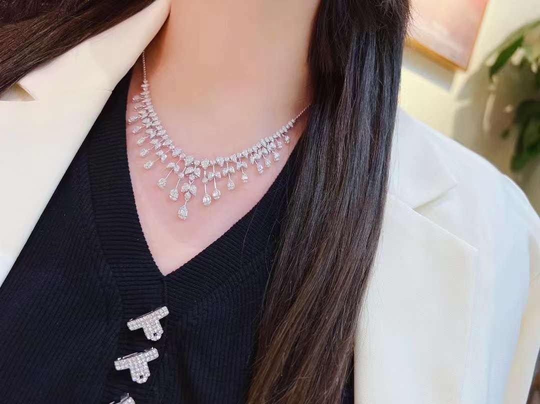 Luxury Diamond Necklace Natural Diamond Necklace 18K White Gold Diamond Necklace, Wedding Necklace