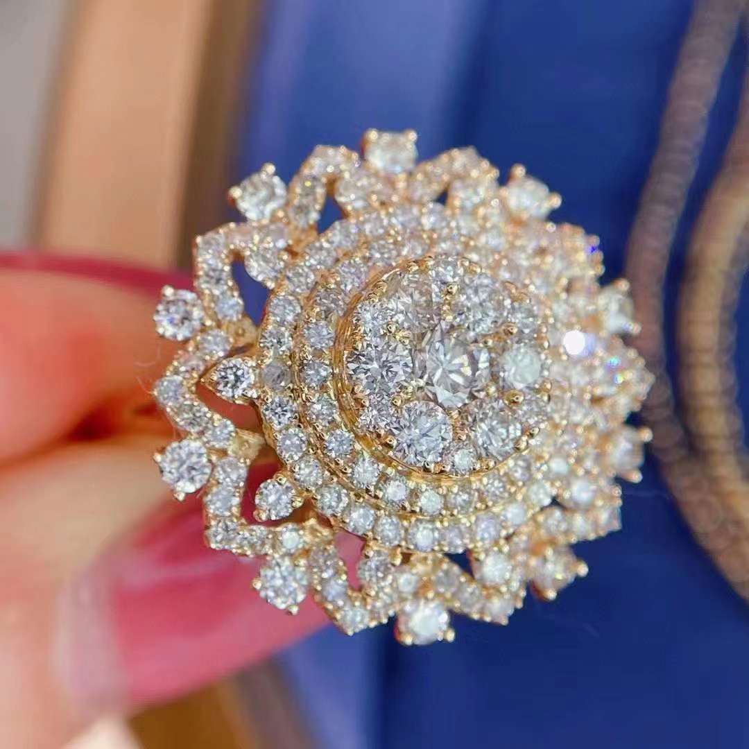 Natural Diamond Statement Ring, Unique Floral Design, Bridal Wedding, Anniversary Ring, Gift for Her