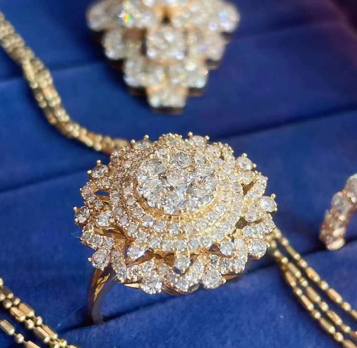 Natural Diamond Statement Ring, Unique Floral Design, Bridal Wedding, Anniversary Ring, Gift for Her