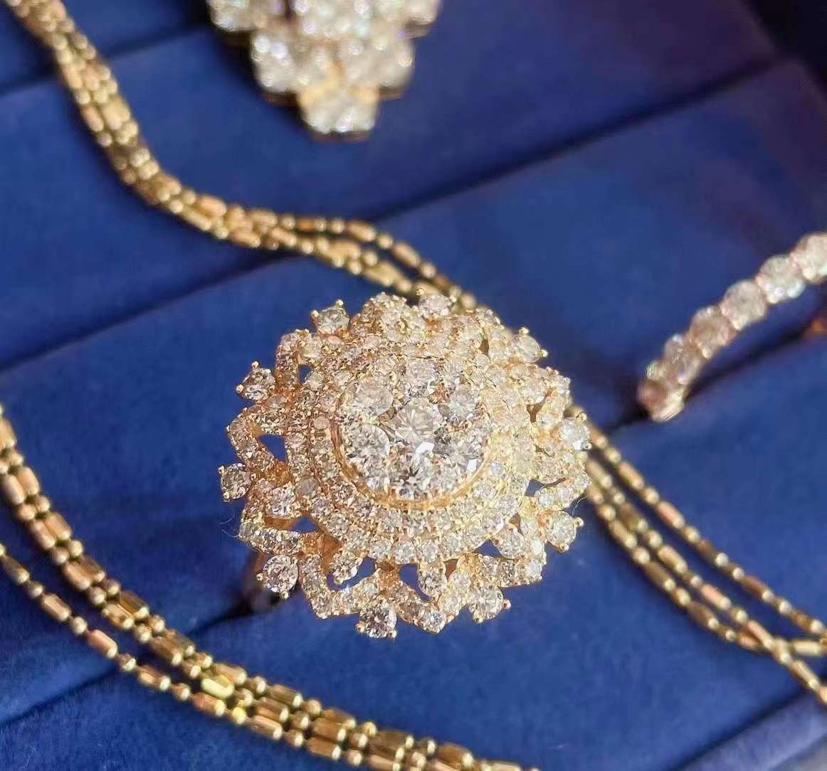 Natural Diamond Statement Ring, Unique Floral Design, Bridal Wedding, Anniversary Ring, Gift for Her