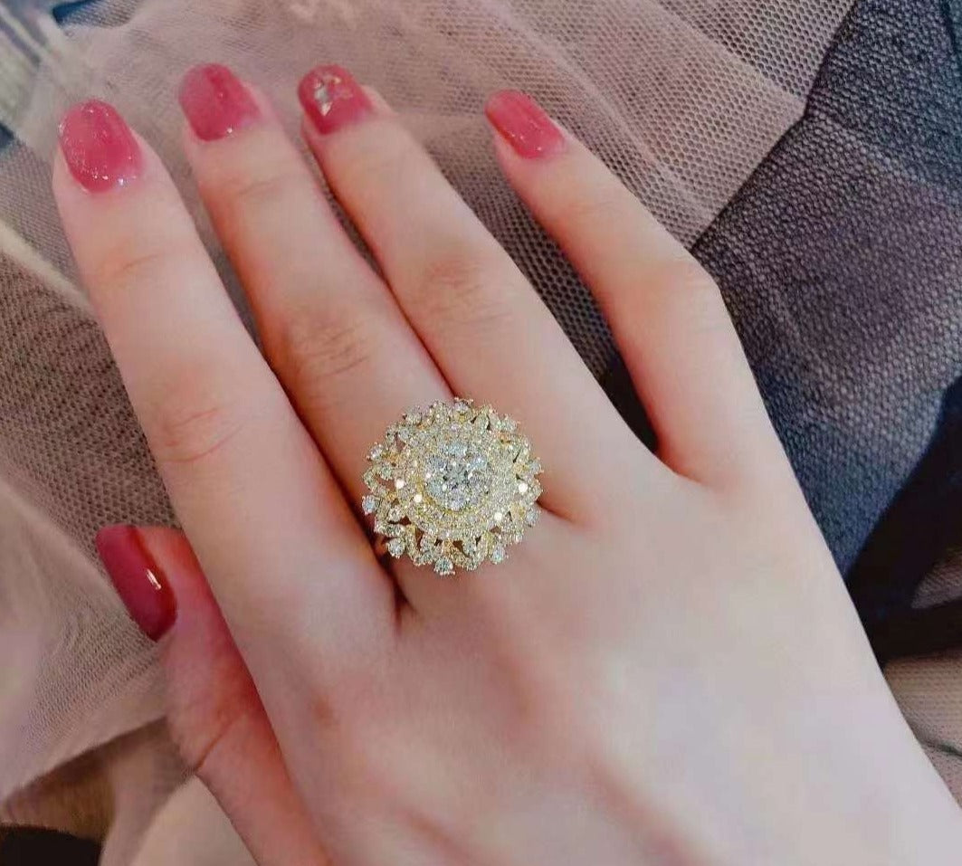 Natural Diamond Statement Ring, Unique Floral Design, Bridal Wedding, Anniversary Ring, Gift for Her