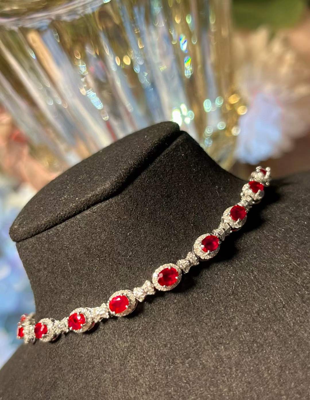 Luxury Natural Ruby Bracelet with Diamonds, Classic Design, 18K Natural Diamond Bracelet, Wedding Bracelet, Anniversary Bracelet, Gift for you