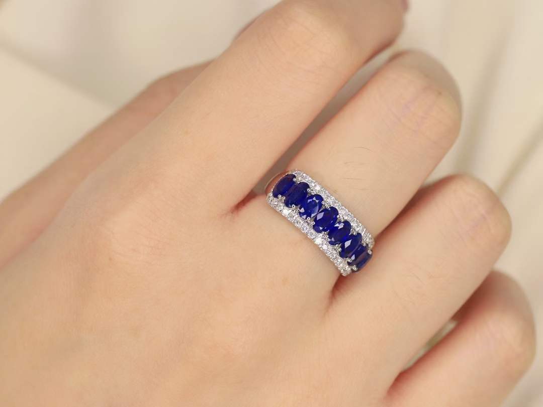 Natural Sapphire Bezel Ring with Diamonds, Classic Design, Bridal Ring, Anniversary Ring, Gift for Her