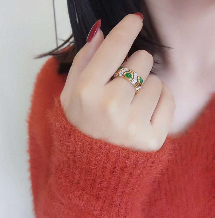 Natural Emerald Statement Ring with Diamonds, Unique Art Deco Design, Bridal Ring, Anniversary Ring, Gift for Her