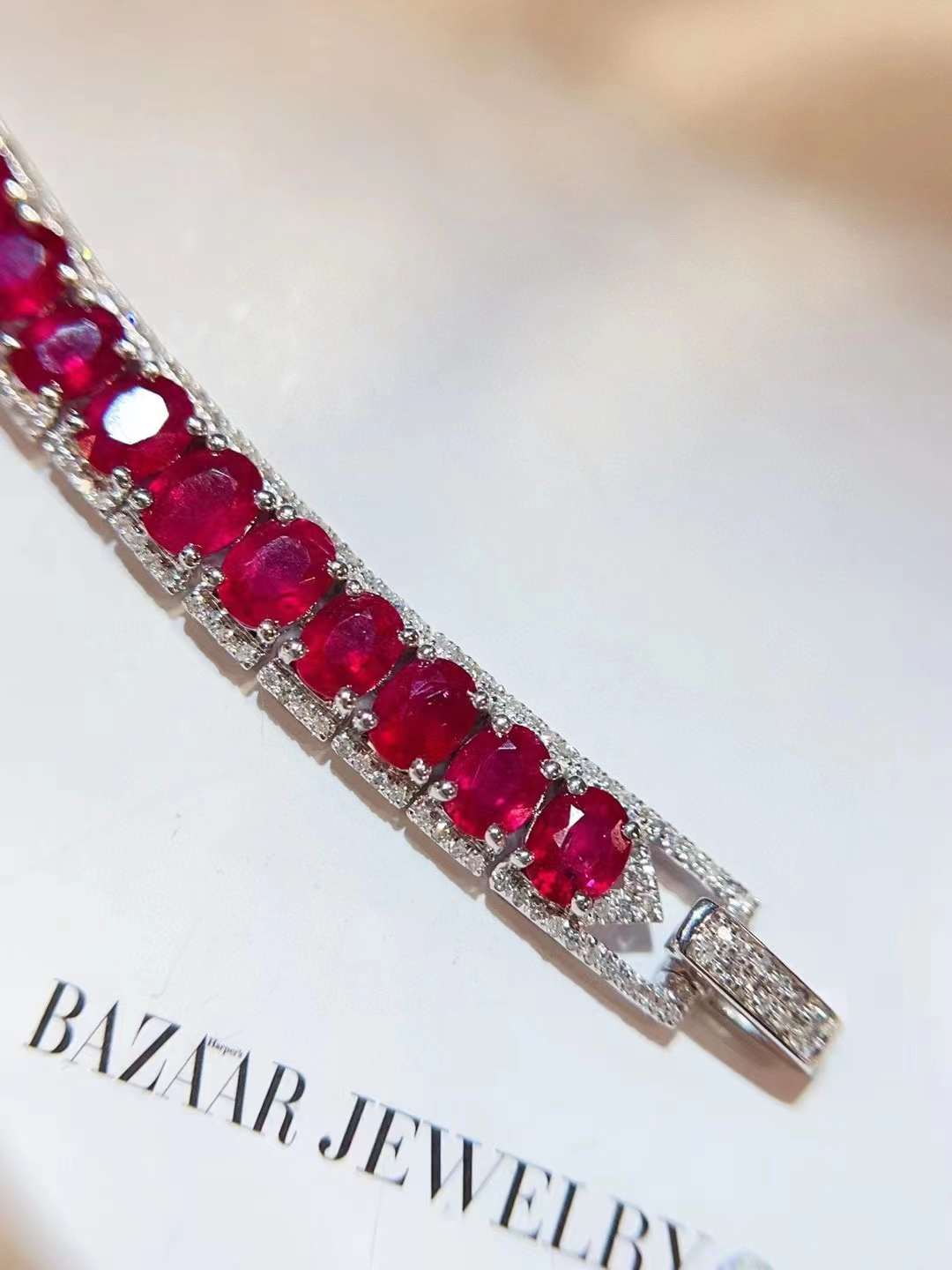 Luxury Natural Ruby Bracelet with Diamonds, Unique Art Deco Design, 18K Natural Diamond Bracelet, Wedding Bracelet, Anniversary Bracelet, Gift for you