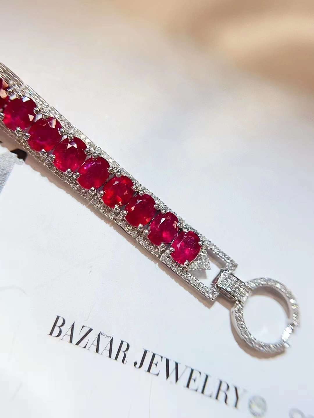 Luxury Natural Ruby Bracelet with Diamonds, Unique Art Deco Design, 18K Natural Diamond Bracelet, Wedding Bracelet, Anniversary Bracelet, Gift for you