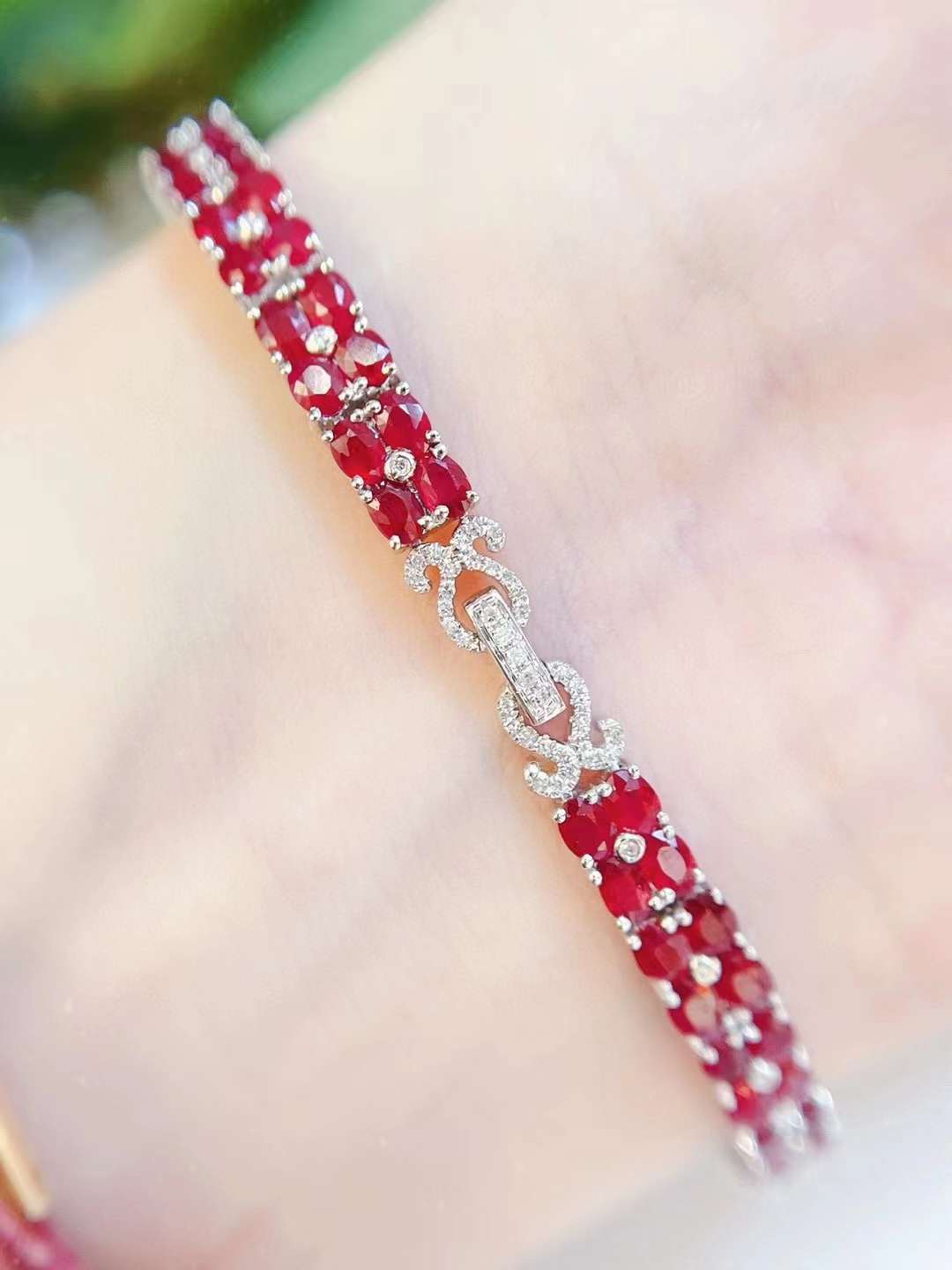 Luxury Natural Ruby Bracelet with Diamonds, Unique Art Deco Design, 18K Natural Diamond Bracelet, Wedding Bracelet, Anniversary Bracelet, Gift for you