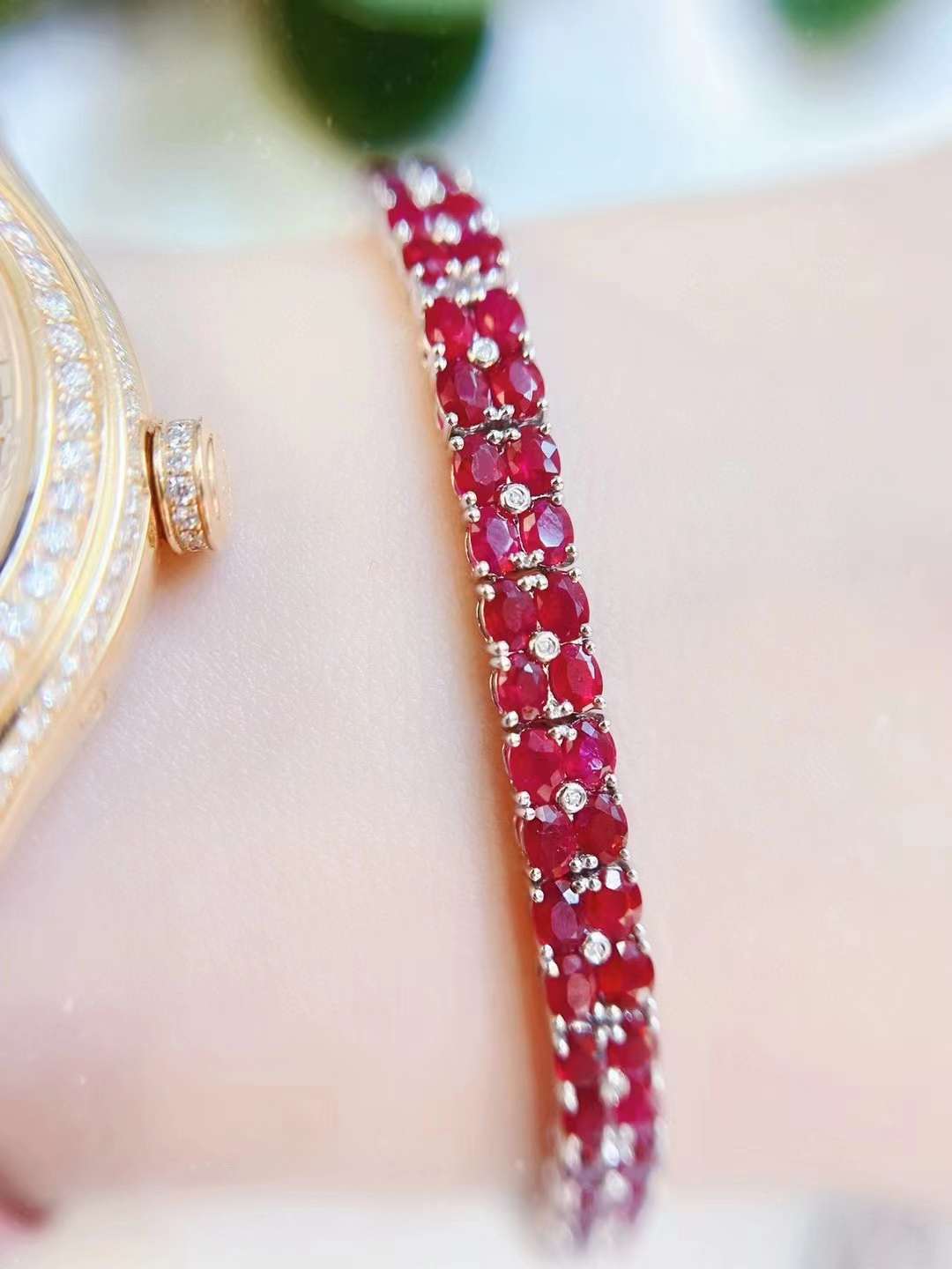 Luxury Natural Ruby Bracelet with Diamonds, Unique Art Deco Design, 18K Natural Diamond Bracelet, Wedding Bracelet, Anniversary Bracelet, Gift for you